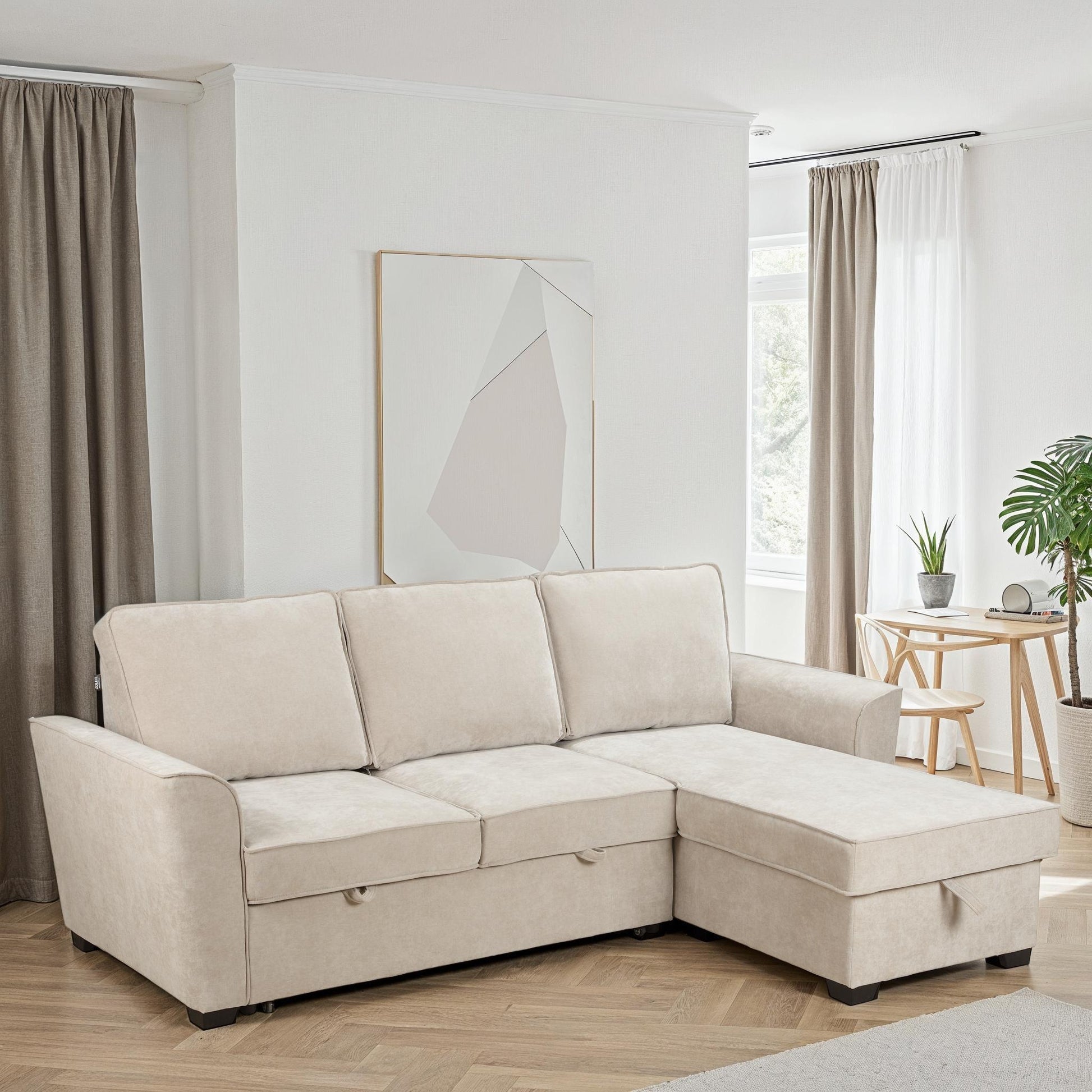 Canapé d'angle convertible en tissu avec coffre de rangement 230x157xH91CM