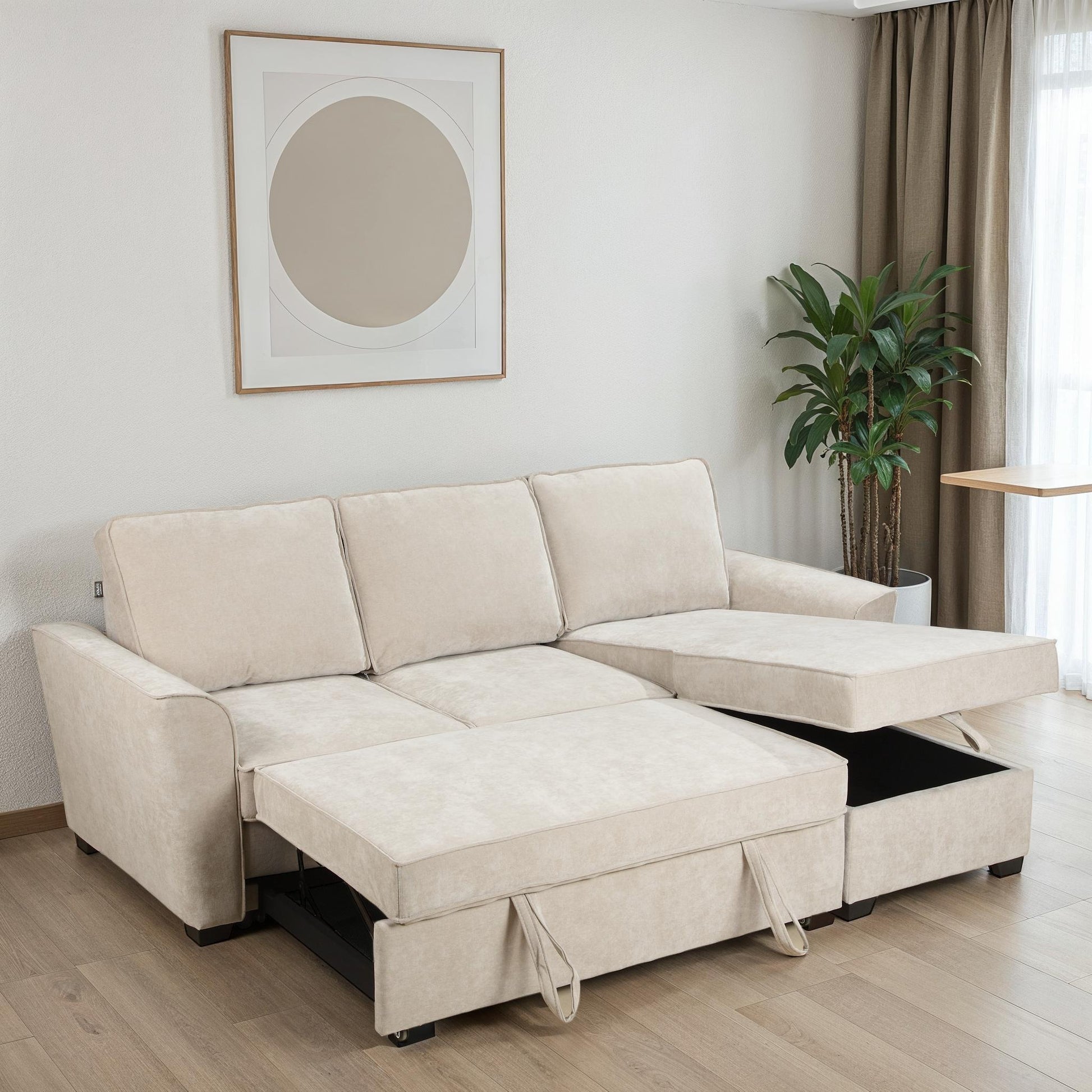 Canapé d'angle convertible en tissu avec coffre de rangement 230x157xH91CM