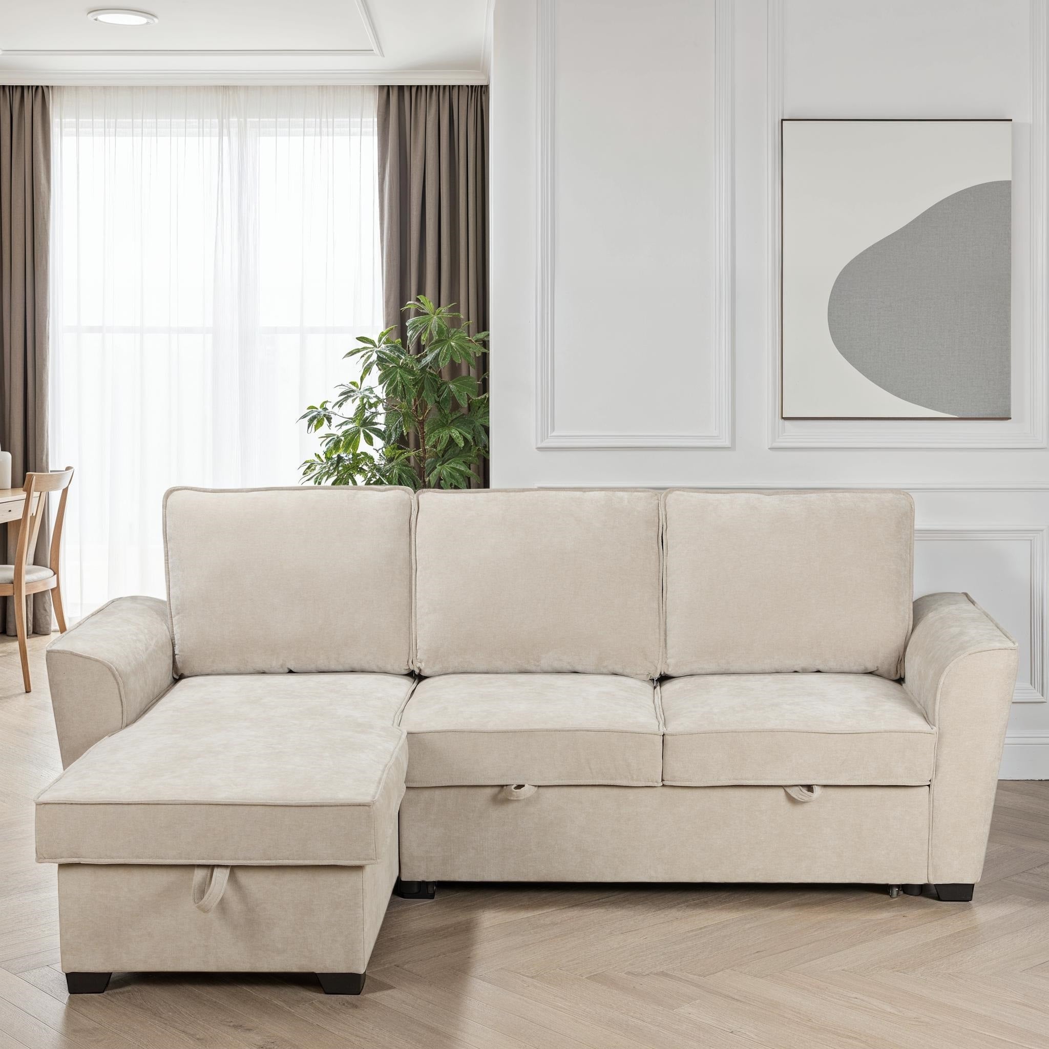 Canapé d'angle convertible en tissu avec coffre de rangement 230x157xH91CM